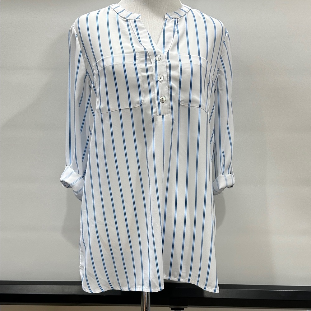Chico's Ivory and Blue Striped Blouse